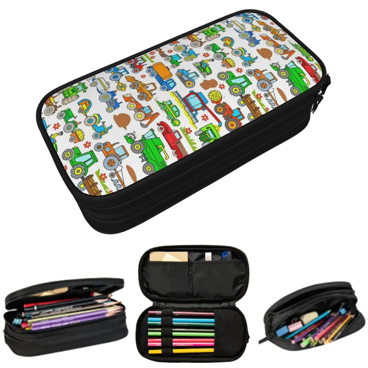 Estuche para lápices con diseño de tractor, maquinaria agrícola, equipo agrícola, para niños y niñas, caja para bolígrafos, bolsa para lápices, suministros de papelería, bolsa para guardar bolígrafos