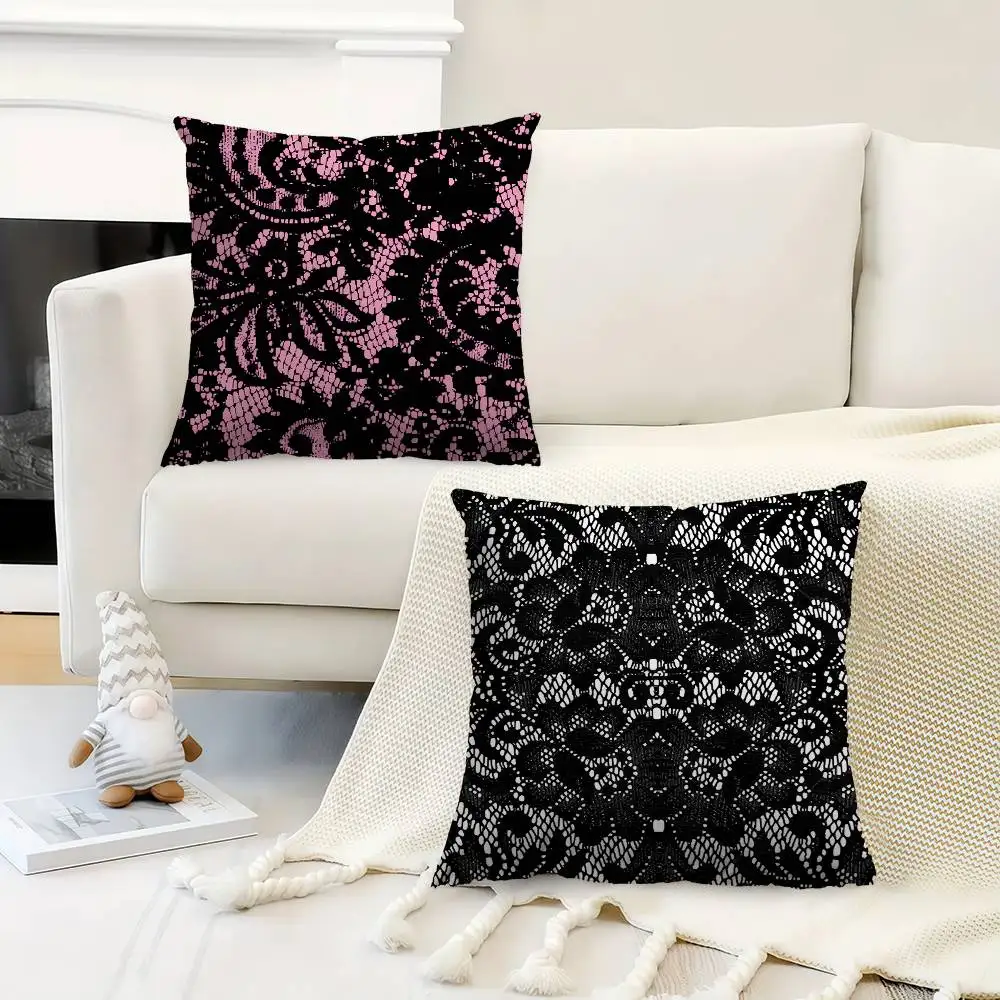 Black Lace Print Cushion Cover Inches Farmhouse Decor Home Throw Pillow Covers For Couch Decorations