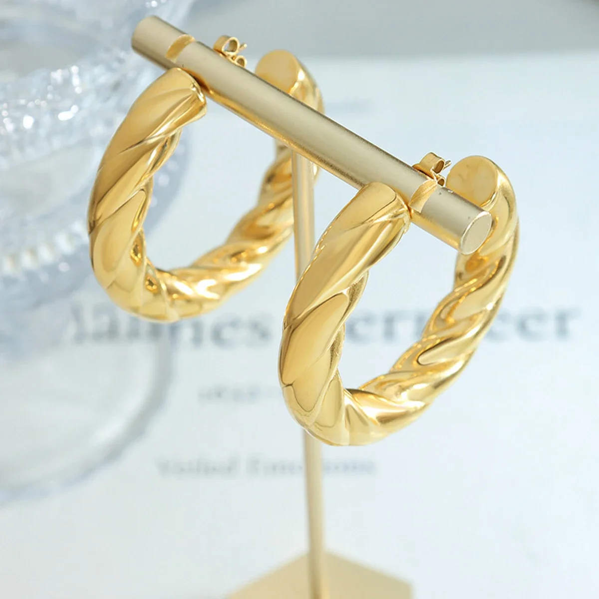 1Pair C Type Hoop Earrings Stainless Steel Not Fade Hoop Earrings for Women Fashions Boho Jewelry image 3