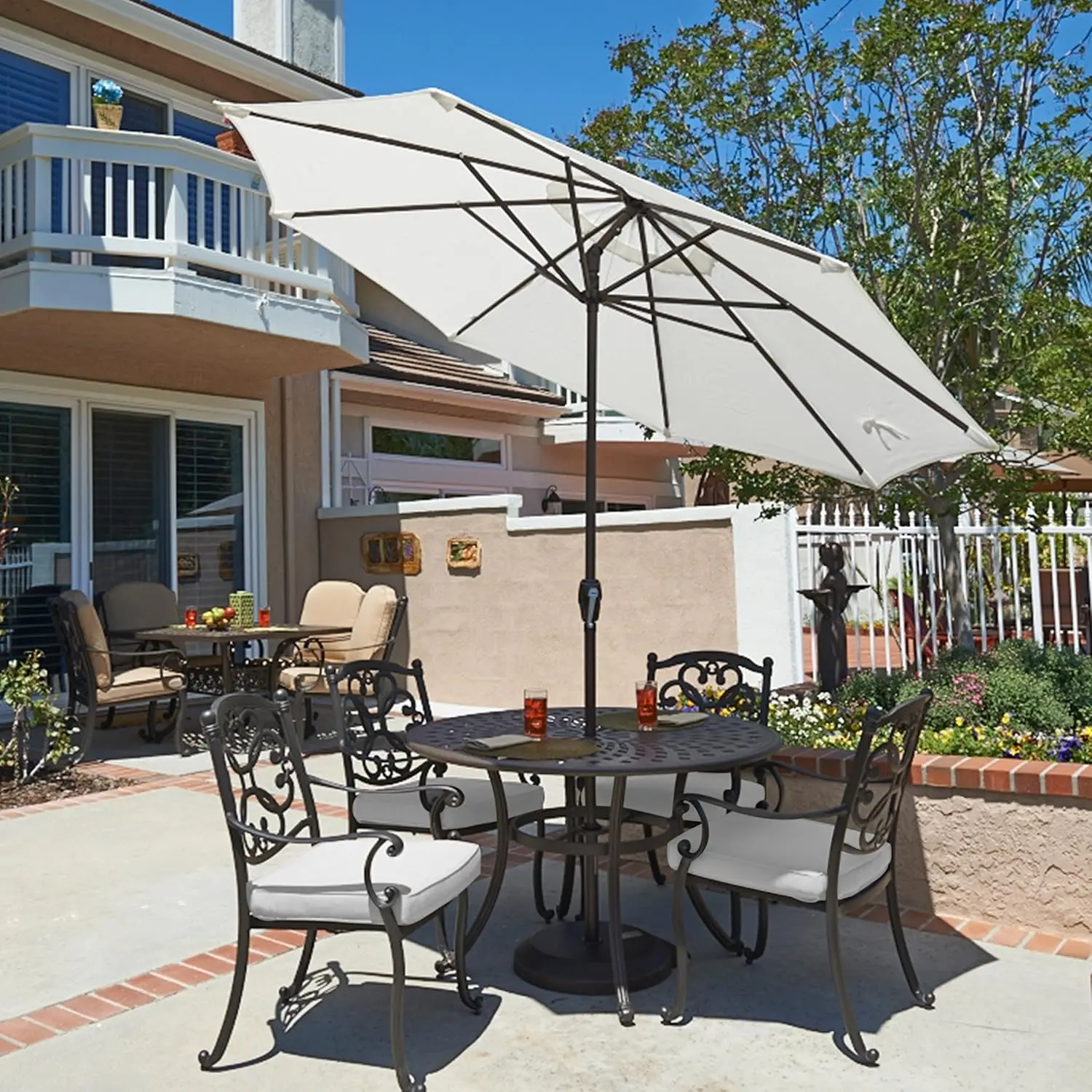 #￥for9ft Round Aluminum Outdoor Patio Umbrella Crank Lift Auto Tilt Bronze Pole White Olefin, Customized