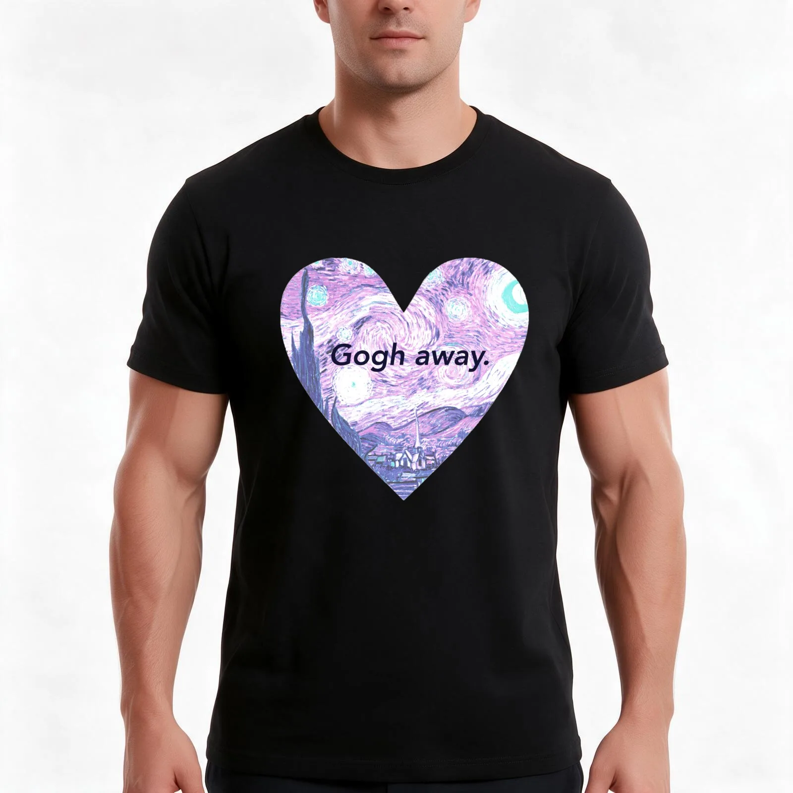 Gogh away. T-Shirt, Summer Casual Cotton Tee, Oversized Streetwear Tops, Vintage Graphic Print, Loose Fit Short Sleeve