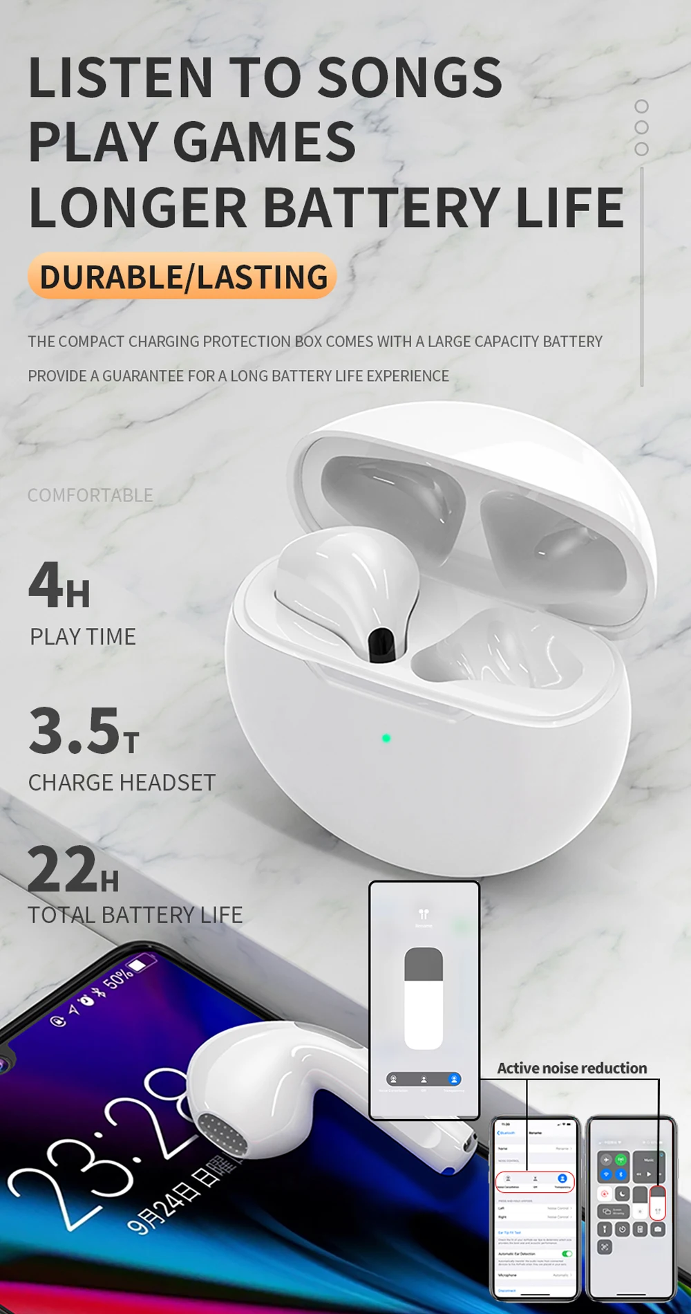 Air d'origine Pro6 Casque Sans Fil Avec Micro TWS Fone Bluetooth Écouteurs Stéréo Écouteurs Sport Écouteur Pour IOS et Android