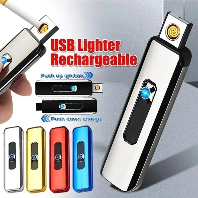 Metal Rechargeable Electric Flameless Cigarette Lighter , Ultrathin Windproof Touch Lighter , Smoking Cigarette Accessories Gift