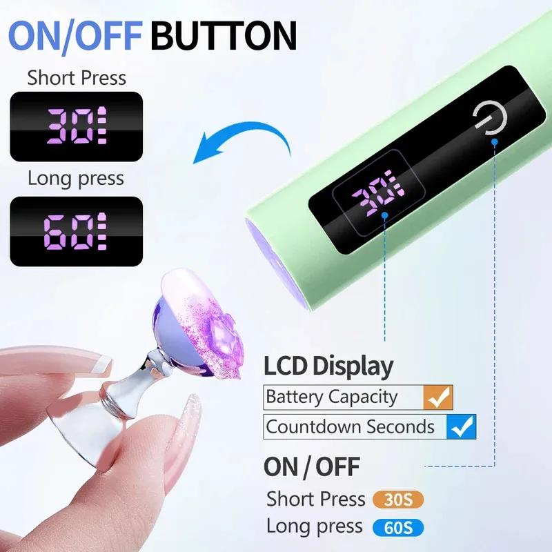 LULAA Nagellamp Sneldrogende Nagels Lichte Nageldroger Handheld Touchscreen Nagels Lamp Nagels voor Salons Thuis en Reizen Gebruik