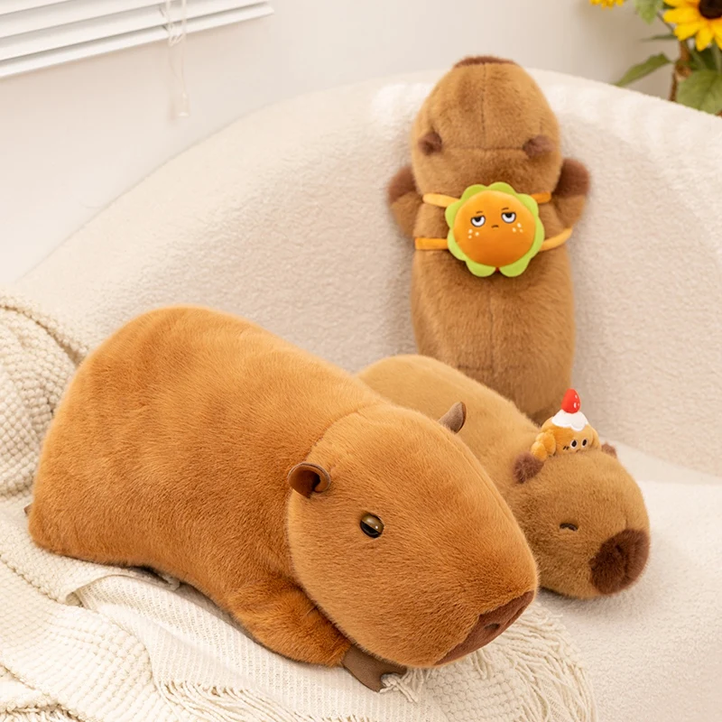 Fluffy Capybara Plush Doll Kawaii Capybara With Hamburger Bread Stuffed Toy Simulation Stuffed Animals Birthday Gift Home Decor