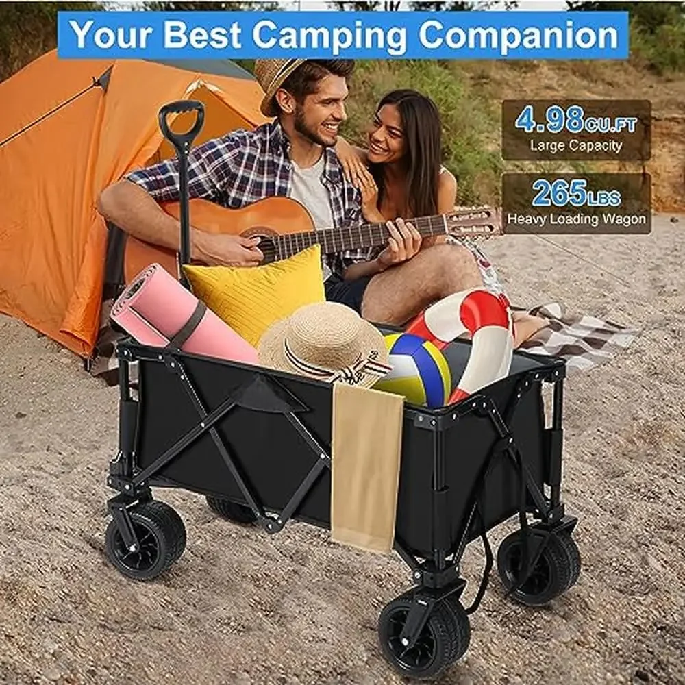 Heavy-Duty Folding Utility Cart 265 lbs Capacity Camping Garden Beach Outdoor Swivel Wheels Foldable Portable Ergonomic Design