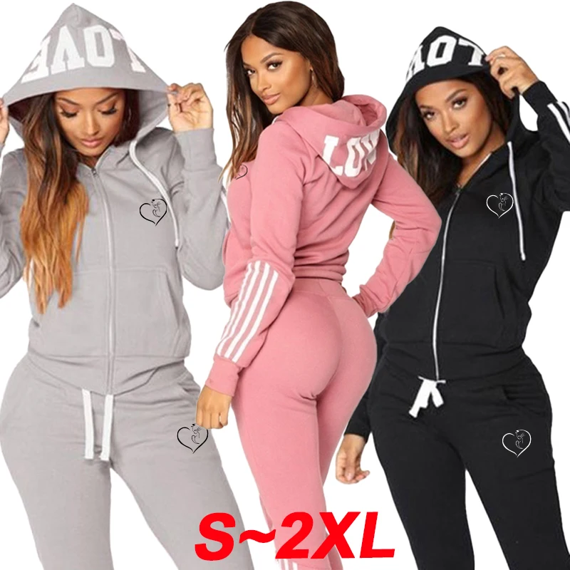 Women's striped sportswear set casual printed full zippered long sleeved sweater jacket and pants sportswear set