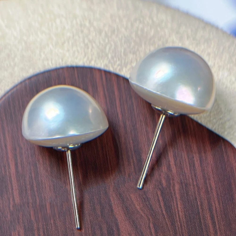 10-11mm Strong Light Dreamy Iridescent Freshwater Mabe Pearl Stud Earrings Fine Jewelry with S925 Silver Hypoallergenic Earpins