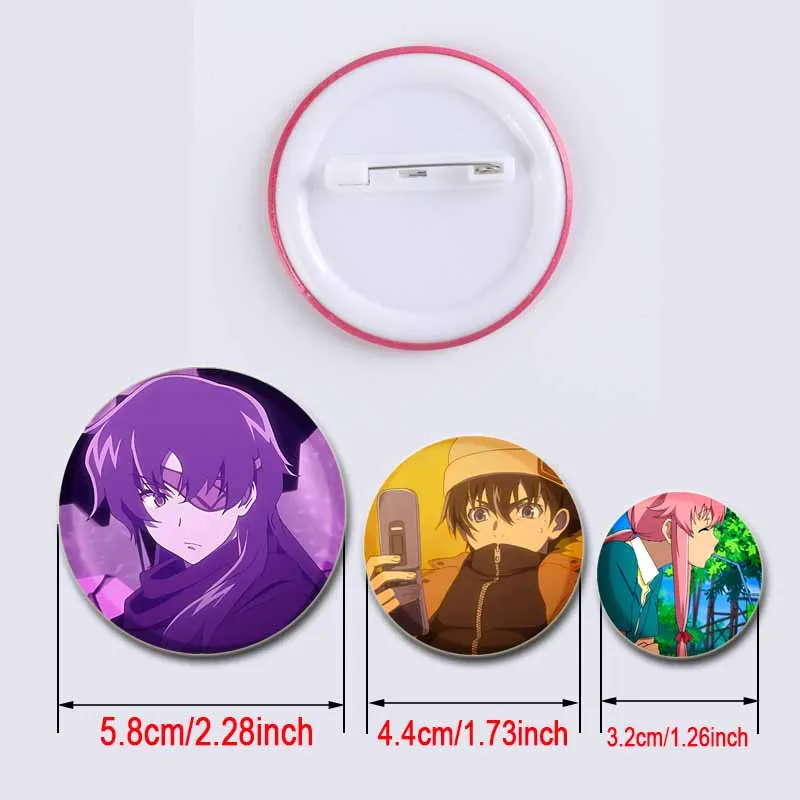 Future Diary Anime Character Round Pin Cartoon Brooch Badge Snap-in Button Pins for Clothes Decoration Jewelry Accessories Gifts