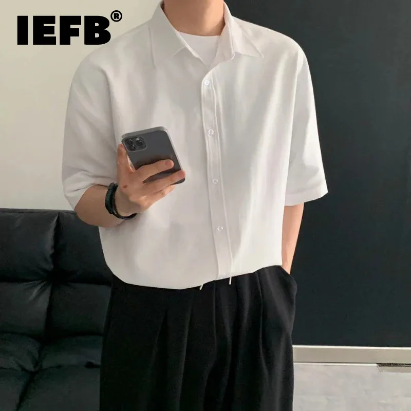 

IEFB Men Short Sleeve Shirt 2024 Summer New Korean Style Single Breasted Lapel Business Casual Top Solid Color Male 9C5645