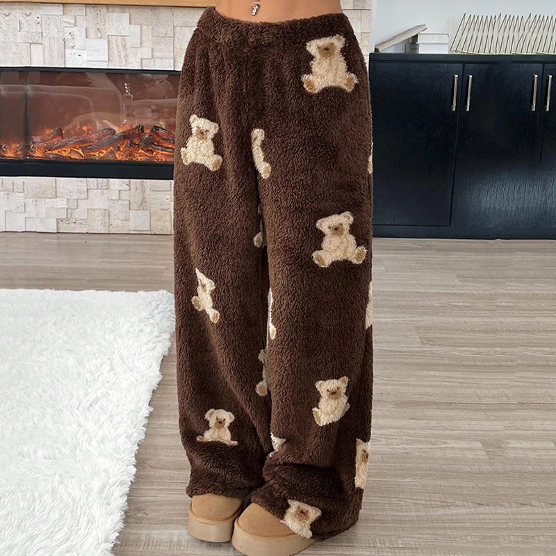 Women's Autumn Thicken Casual Pants Fashion Leopard Multiple Print Contrasting Straight Leg Wide Leg Pants Women Sweat Trouses