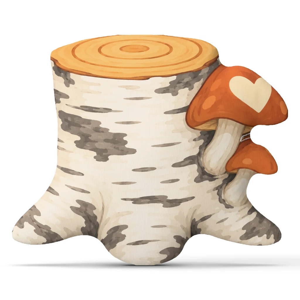 Birch Stump Mushroom Throw Pillow Heart Woodland Cushion Irregular Stuffed Decorative Pillow for Sofa Home Decor Gift Accent