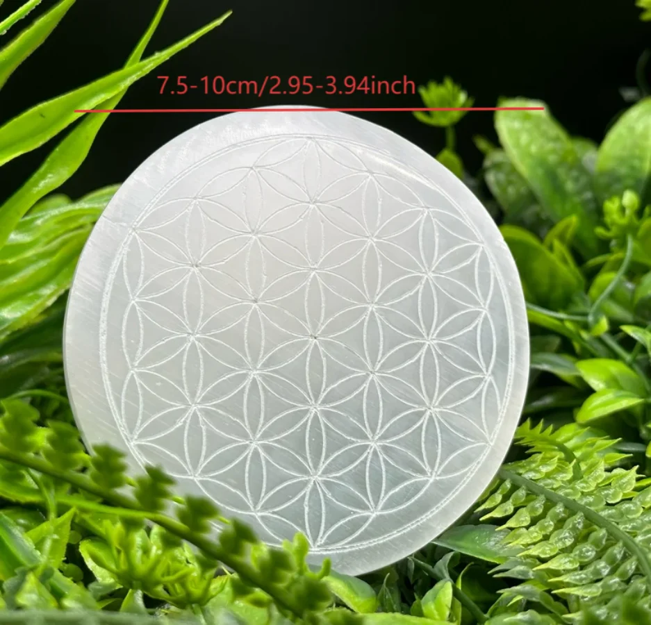 1 قطعة لوحة منحوتة من زهرة الحياة السيلينيت ، قطع الجبس السيلينيت ، ديكور المنزل ، حجر رفيق لممارسة اليوغا ، هدية كريستال #3