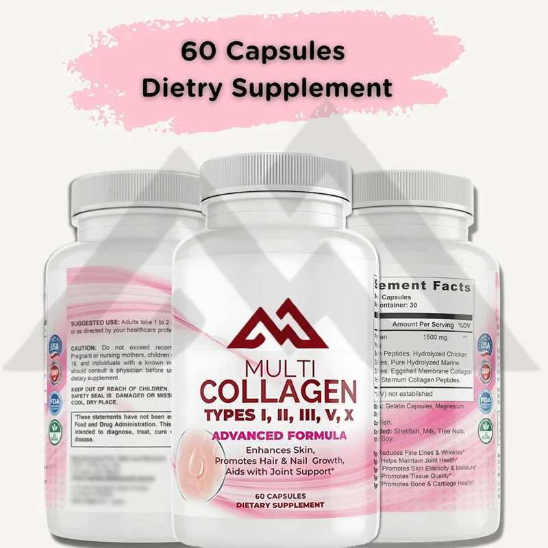 Women's high-quality collagen supplement, containing vitamins C and E -60 capsules for healthy skin, nails, joints, and hair