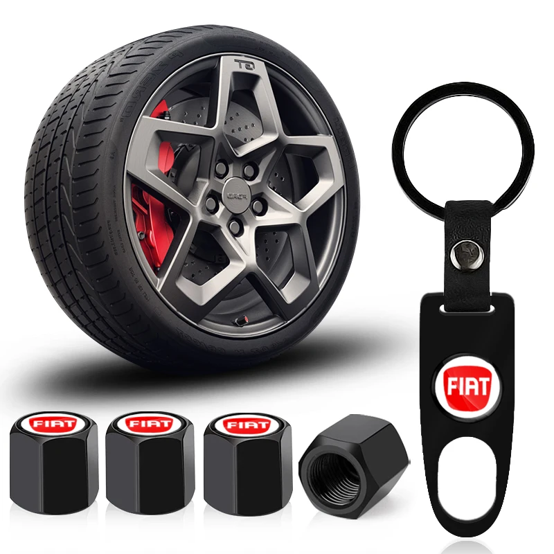 Car Wheel Tire Valve Stems Cap With Keychain Keyring Badge For Fiat 500 Punto 124 125 500 Bravo Stilo Panda Abarth Tipo Viaggio