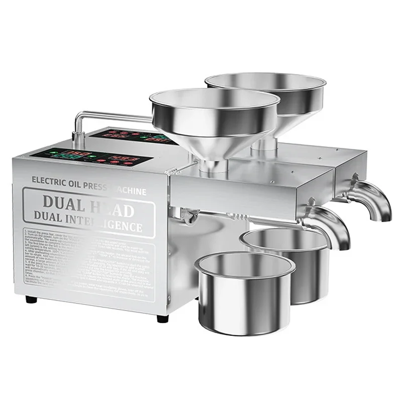 B02S Double head oil presser Intelligent Temperature Control Oil Press machine Small Stainless Steel Commercial Peanut Oil Press