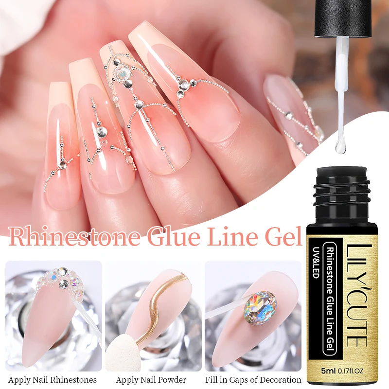 LILYCUTE 5ML No-Wipe Rhinestone Glue Line Gel For DIY Nail Art Sticky Gel Used Pearl Gem Glitter Jewelry Garment Stick Tool