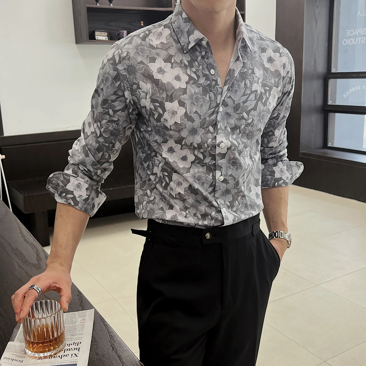 Autumn/Winter Casual Shirt for Men Long Sleeve Slim Fit Business Dress Shirts Versatile Social Office Blouse Men Clothing M-4XL