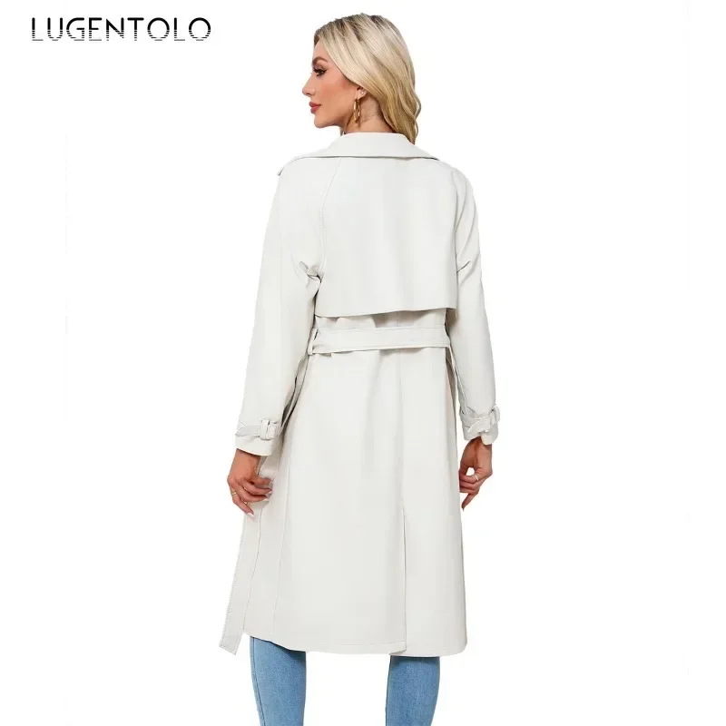 Abrigo de PU elegante a prueba de viento para mujer, cortavientos largo cálido de piel sintética suave, chaqueta ajustada con cinturón de un solo pecho Vintage