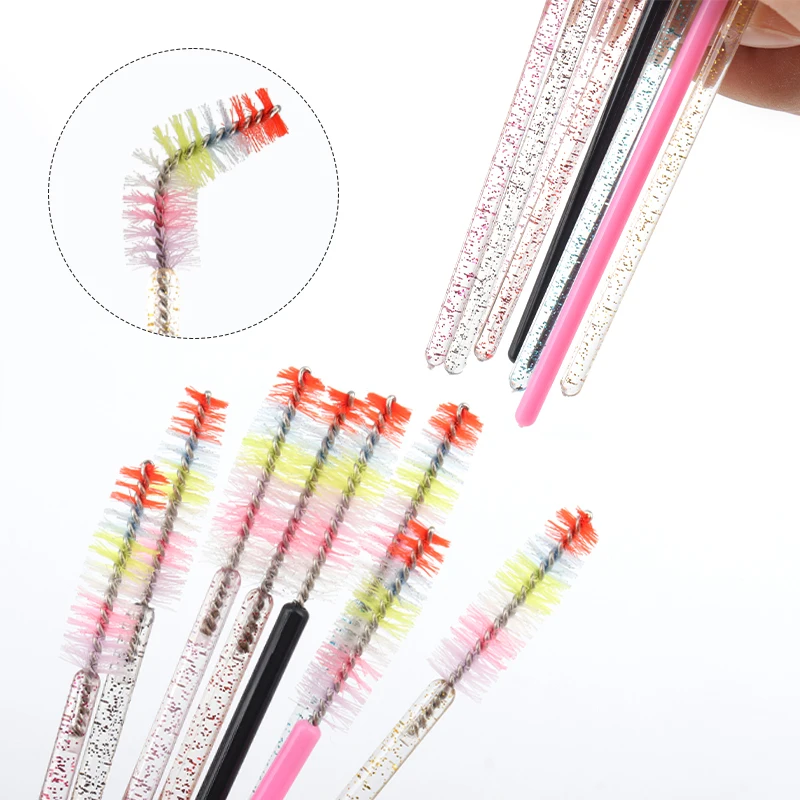 Brosse à cils arc-en-ciel mignonne, peigne pour sourcils, microbrosse, baguettes de mascara, Végét, fournitures d'extension de cils, outil de maquillage, 50 pièces