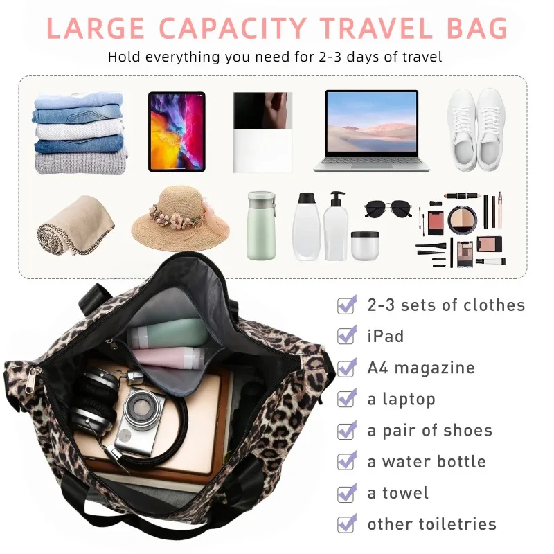 Modische Leopardenmuster-Reisetasche Sport- und Fitnesstasche Yoga-Handtasche Geeignet für Reisen, Fitness, Tourismus, Yoga und Andere Aktivitäten – Detail 11