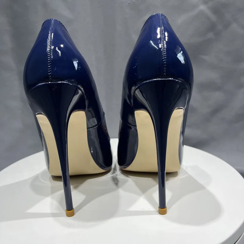 

Heelgoo 12cm 10cm Glossy Navy Women Pointy Toe High Heel Shoes Comfortable Classic Formal Dress Stiletto Pumps for Party Wedding