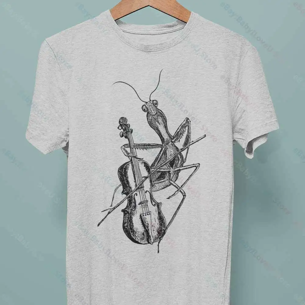 Mantis T Shirt Insect Gug Entomology  Music Symphony Violoncello Tee Luxury BrandAnime Graphic T-shirts for Men Clothi