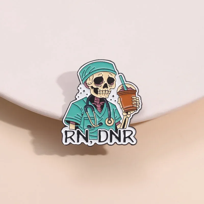 Doctor Skeleton drinking milk tea Halloween  Custom Badge Soft Hard Enamel Metal Lapel Pin Brooch Gift Jewelry Accessories