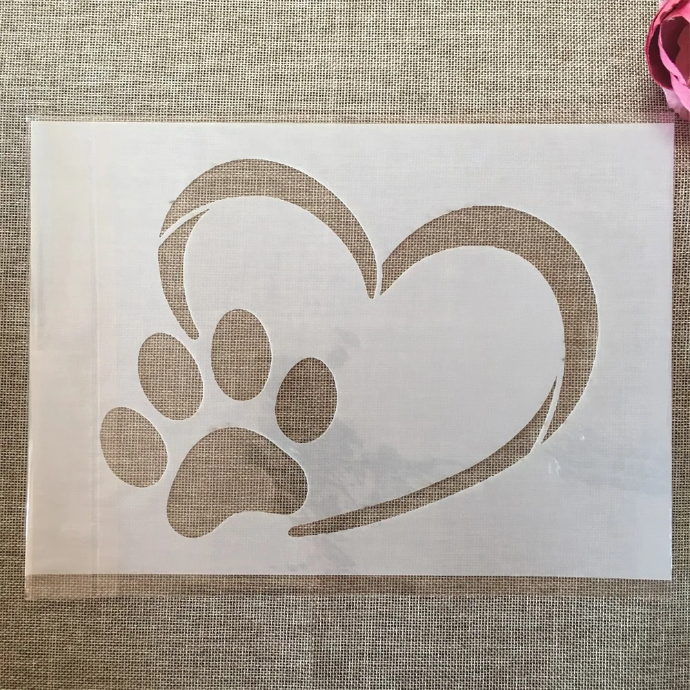 A4 29cm Cat Pet Paw Heart DIY Layering Stencils Wall Painting Scrapbook Coloring Embossing Album Decorative Template