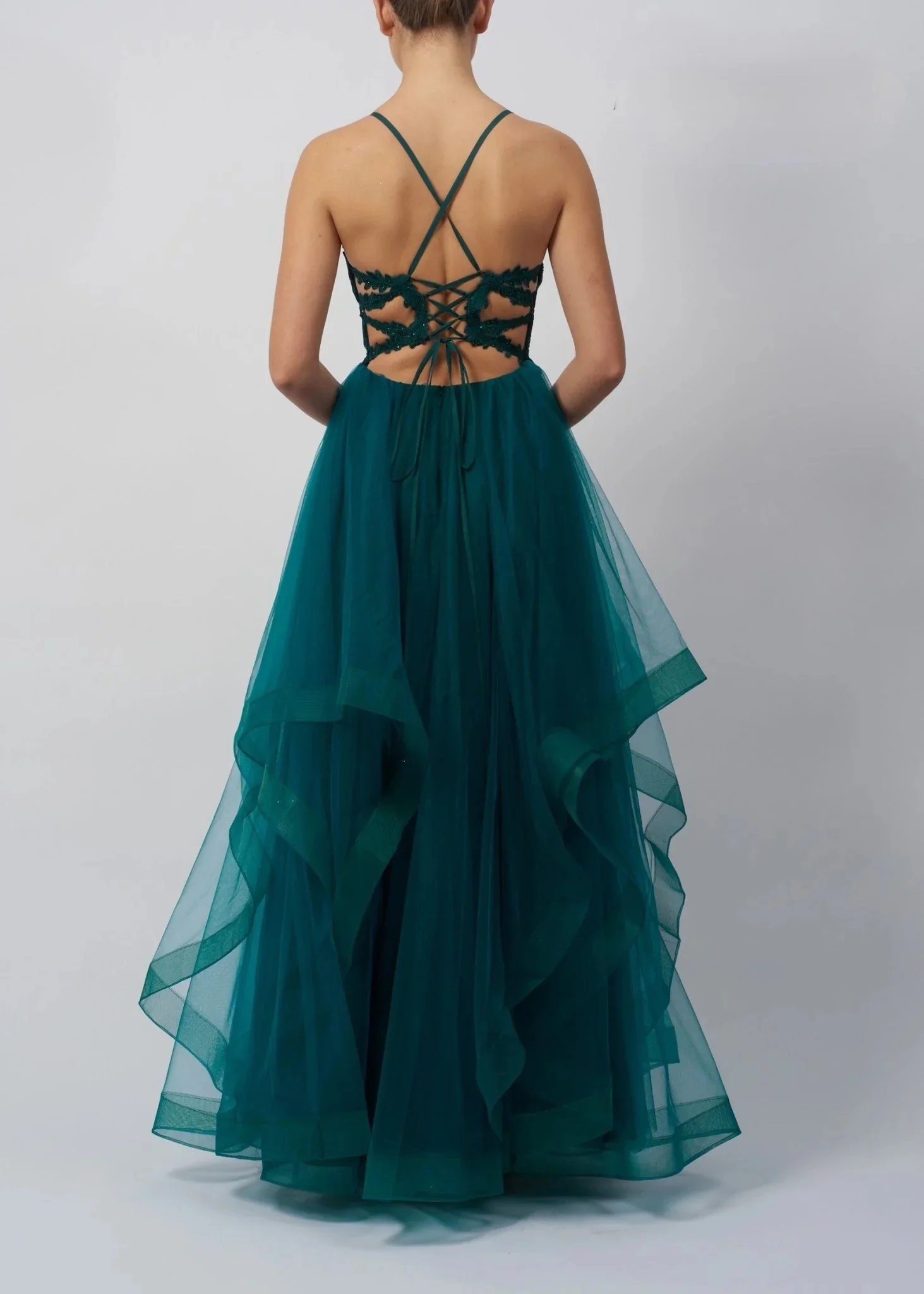 Jessica Green Wedding Dress Embroidered Sequin Princess Prom Dresses Fluffy Tulle Layering Sexy BacklessBespoke Occasion Dresses