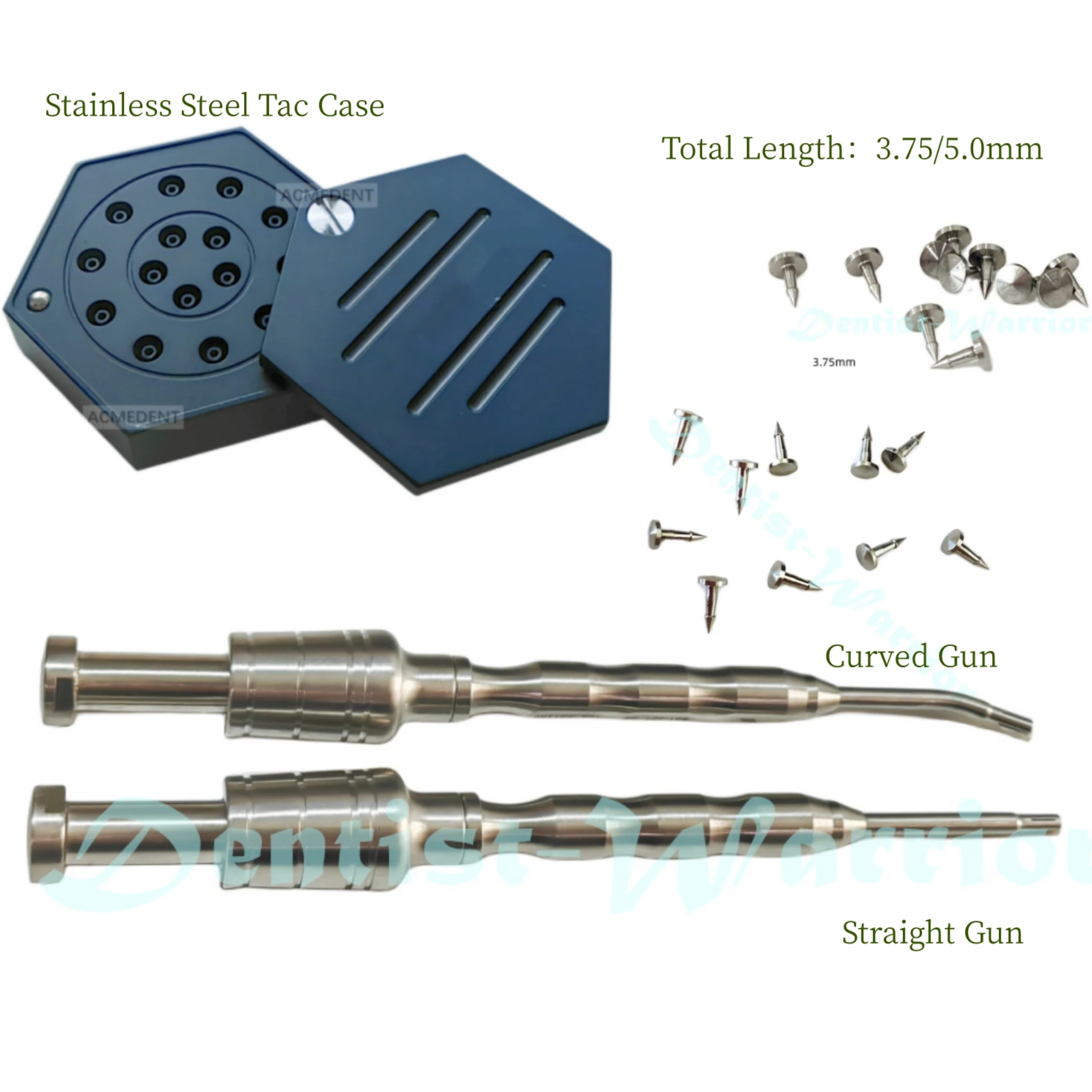 Dental GBR Bone TAC Pins Gun Tacks Membrane Guide Straight/Curved Auto Tacker Titanium 3.75mm/5.0mm