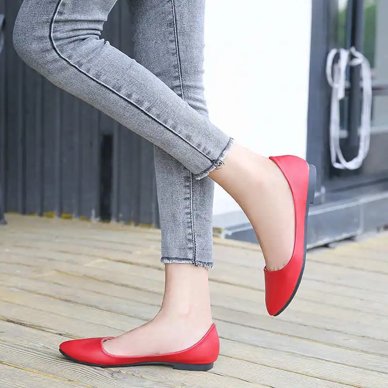 

Casual Women's Flat Heels Flats Size PU Leather round Toe Slip-On oes Comfortable Flat Bot Footwear for Commuting