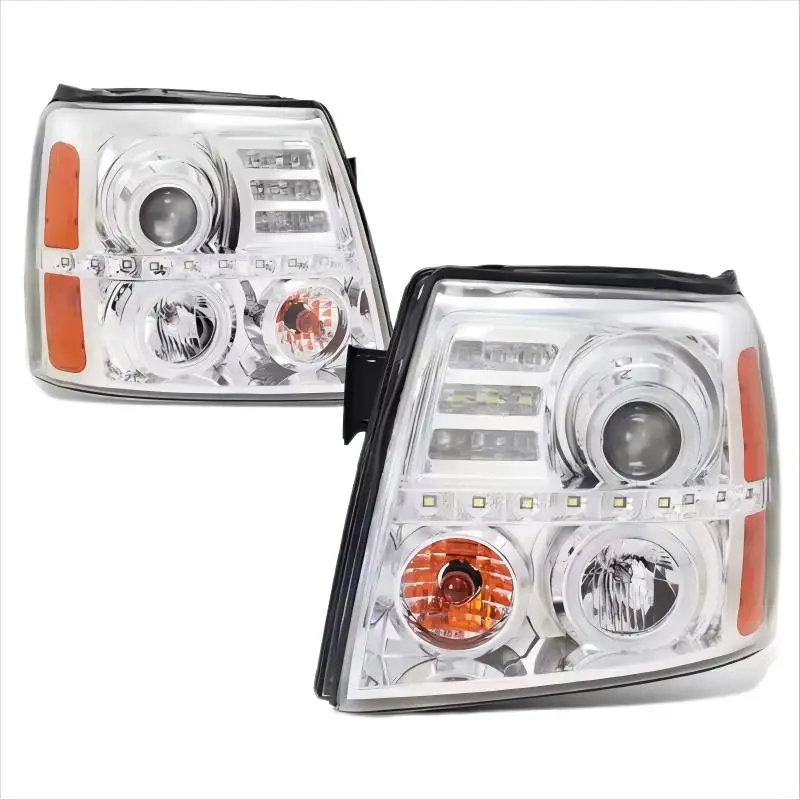 2 PCS For 2002-2006 Cadillac Escalade LED Headlights Dual Chrome Clear Hot Selling Halo Projector Headlight Patch Lamp Strip