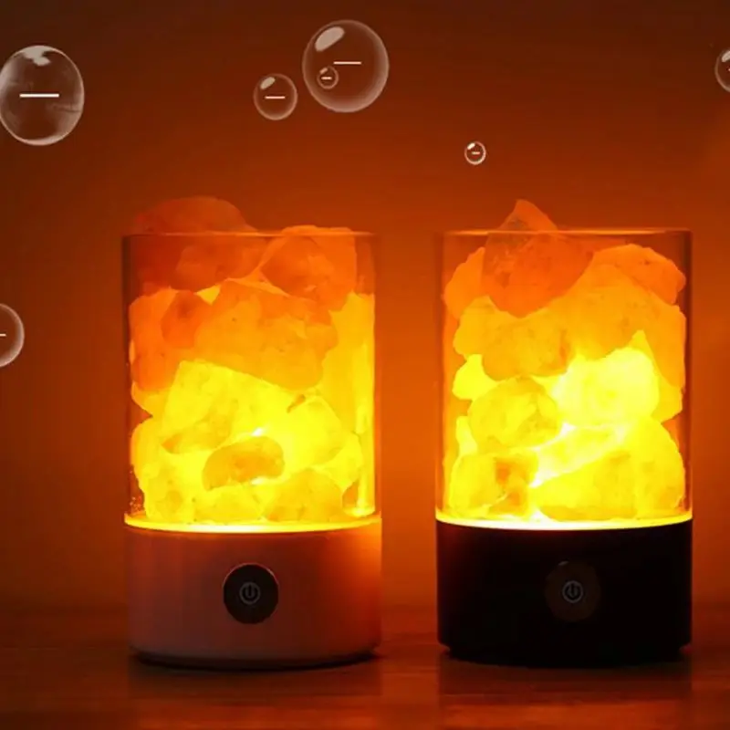 Pink Salt Rock Lamps USB Himalayan Sea Salt Crystal Night Light with Touch Dimmer Switch Air Purifier Bedside Night Light