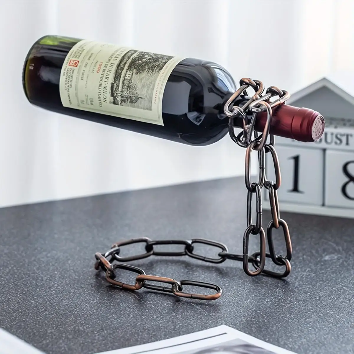 Iron Chain Wine Bottle Holder Hanging Wine Bottle Display Rack Kitchen Storage Rack Home Desktop Decoration