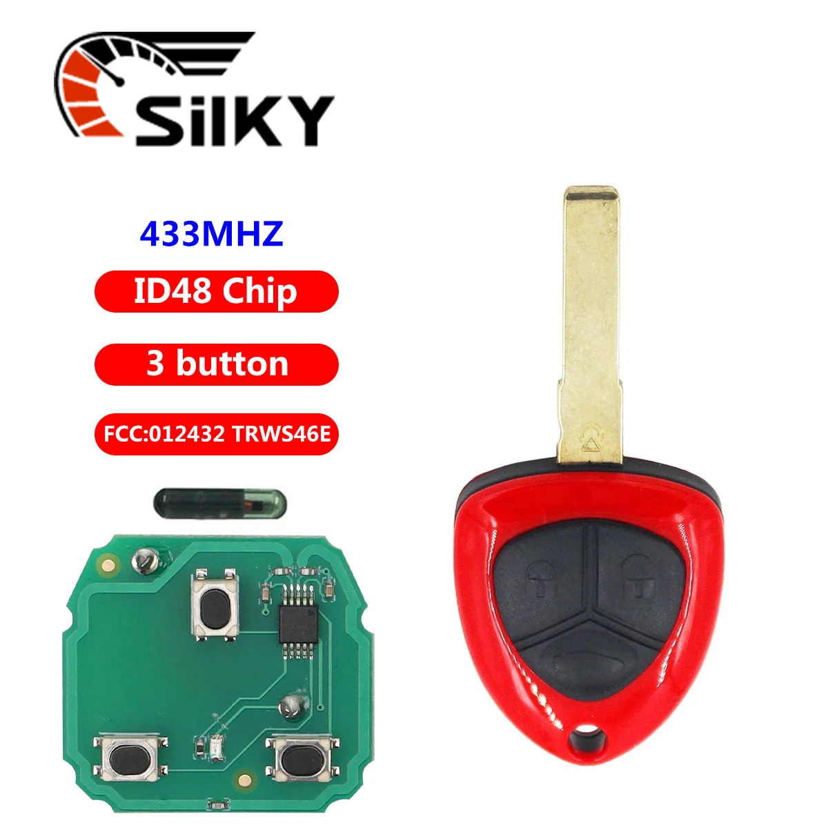 SilKY Replacement Remote Key Fob 3 Button 433MHz ID48 for Ferrari 458 Italia 2009-2014 F430 2005-2009 FCCID: 012432 TRWS46E