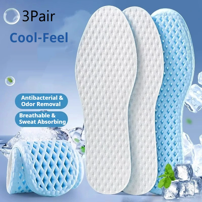 3 Pair Summer Cooling Insoles for Men Running Sports Shock Absorption Shoe Sole Breathable Shoes Insole Memory Foam Shoe Pads
