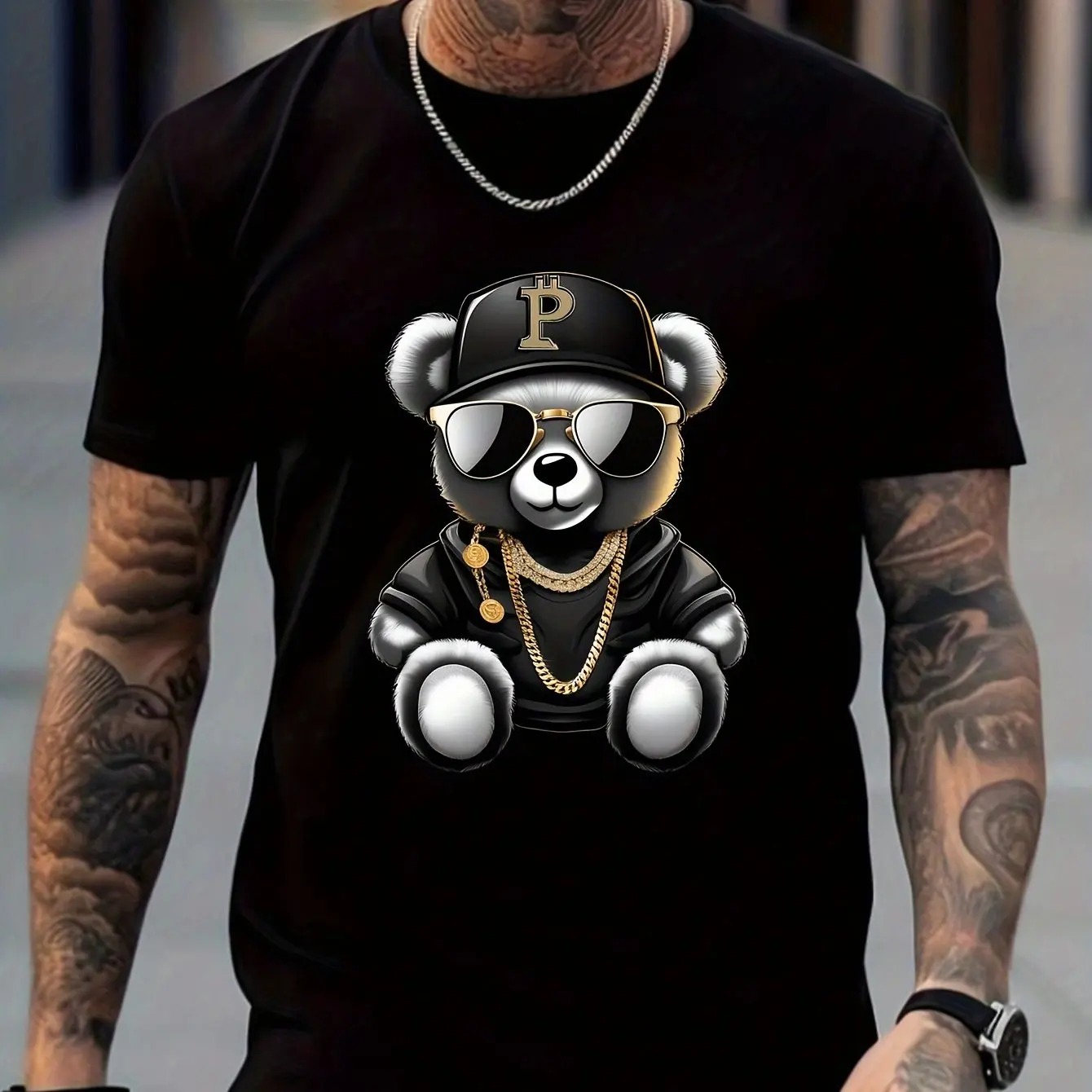 

Лето 26, женские модные повседневные спортивные солнцезащитные очки из чистого хлопка с принтом медведя, футболка с круглым вырезом и короткими рукавами, роскошный повседневный топ