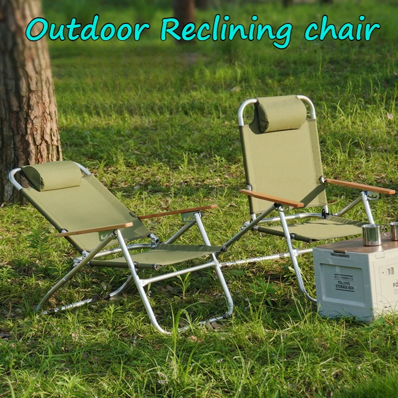 

Folding Lounge Chair Sturdy Anti-slip Wear-resistant Camping Chairs Wooden 4-Position Adjustable Backrest Camping Furnishings