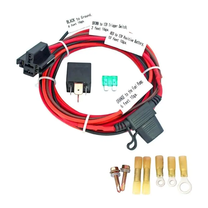 Electric Pump Relays Set Mount Hardware Wiring Harness InlineFuse Holder Long Wire 40A Relays for 12V System