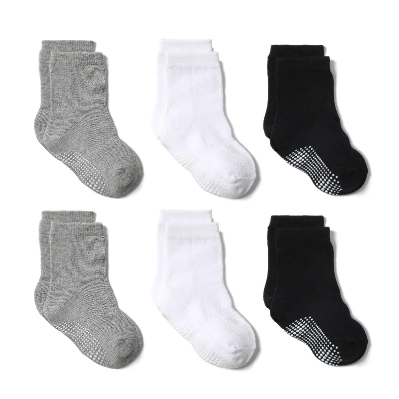 6 Pairs/Lot Spring Autumn Kids Anti-slip Socks Solid Color Soft Breathable Cotton Babys Boat Socks Boys GirlsTrampoline Socks