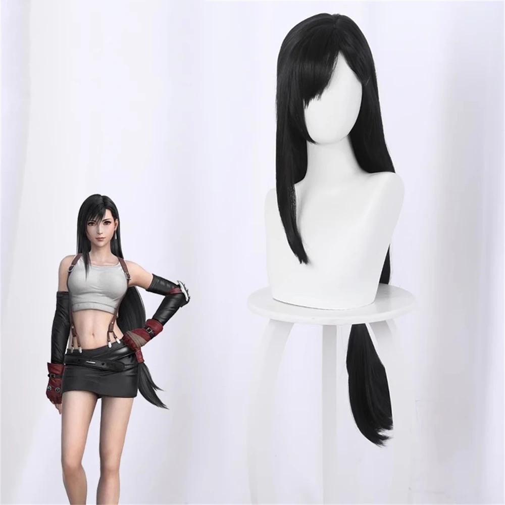 Tifa Lockhart Cosplay Pruik Lange Unisex Rechte Zwart en Bruin Pruik Hittebestendige Synthetische Anime Pruiken