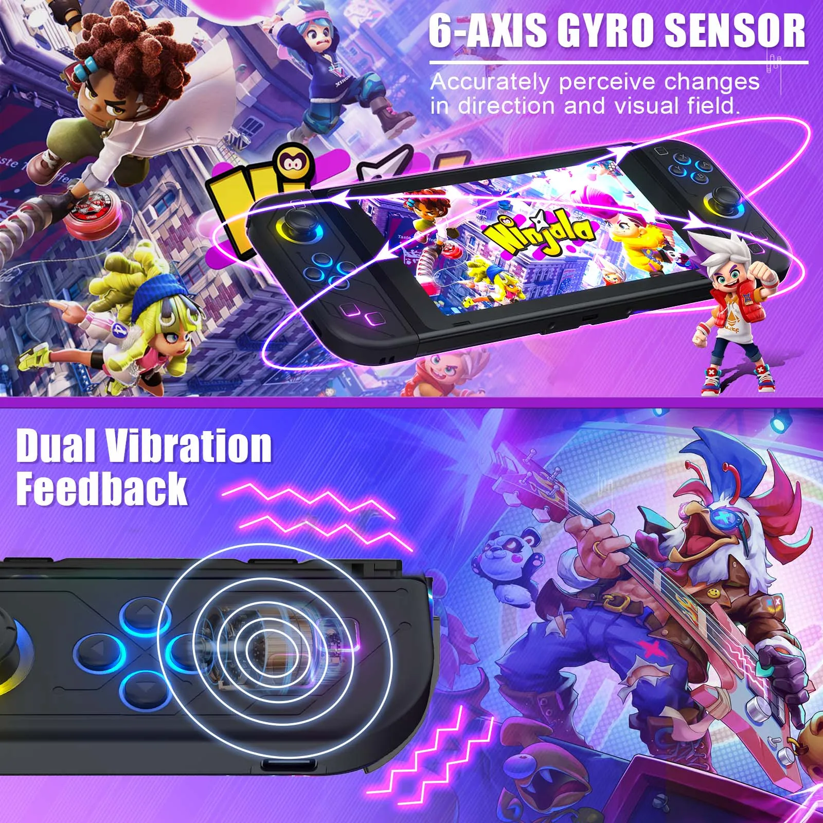 BT 5.2 Switch Joy Controller L/R RGB LED Joypad Gamepad For Nintend Switch/Oled/Lite Joystick with Dual Vibration 6-Axis Wake up