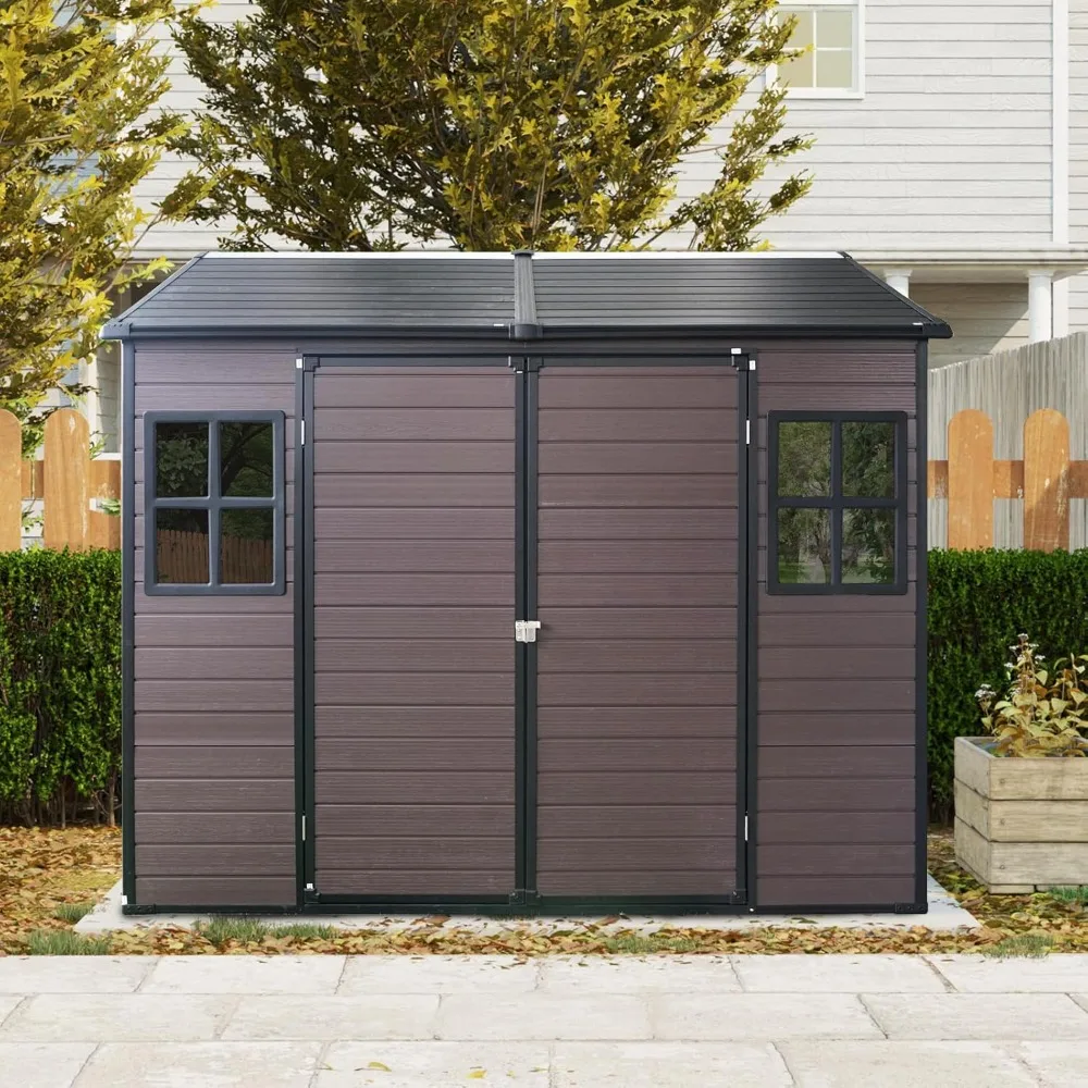 8x6 FT Outdoor Storage Shed with Lockable Doors & Vents, Waterproof Garden Sheds, All Weather Heavy-Duty Tool Shed