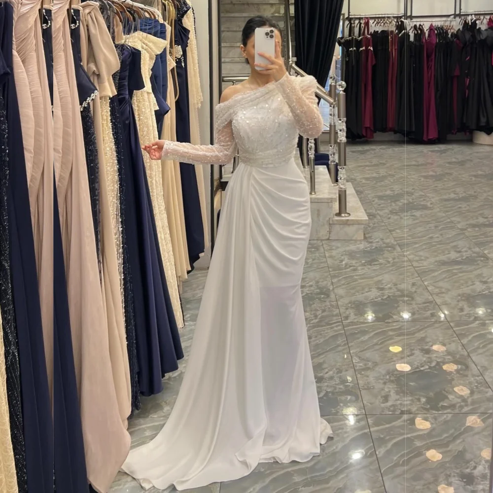 

Customized Glitter Pleat Off-the-shoulder Mermaid Long Dresses Women's Evening Dress Bespoke Occasion Elegant Party Wedding
