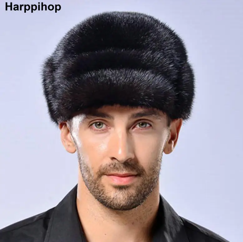 men winter fur hat fahsion mink fur winter down warm Christmas gift show cap male hat free shipping