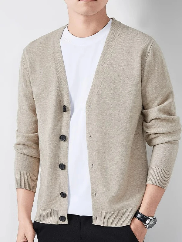 

Men's Casual Elastic Knitwear Cardigan Spring Autumn New Sle Outerwear Slim Fit Fce Lined Soft Polyester Long Sve V-Ne