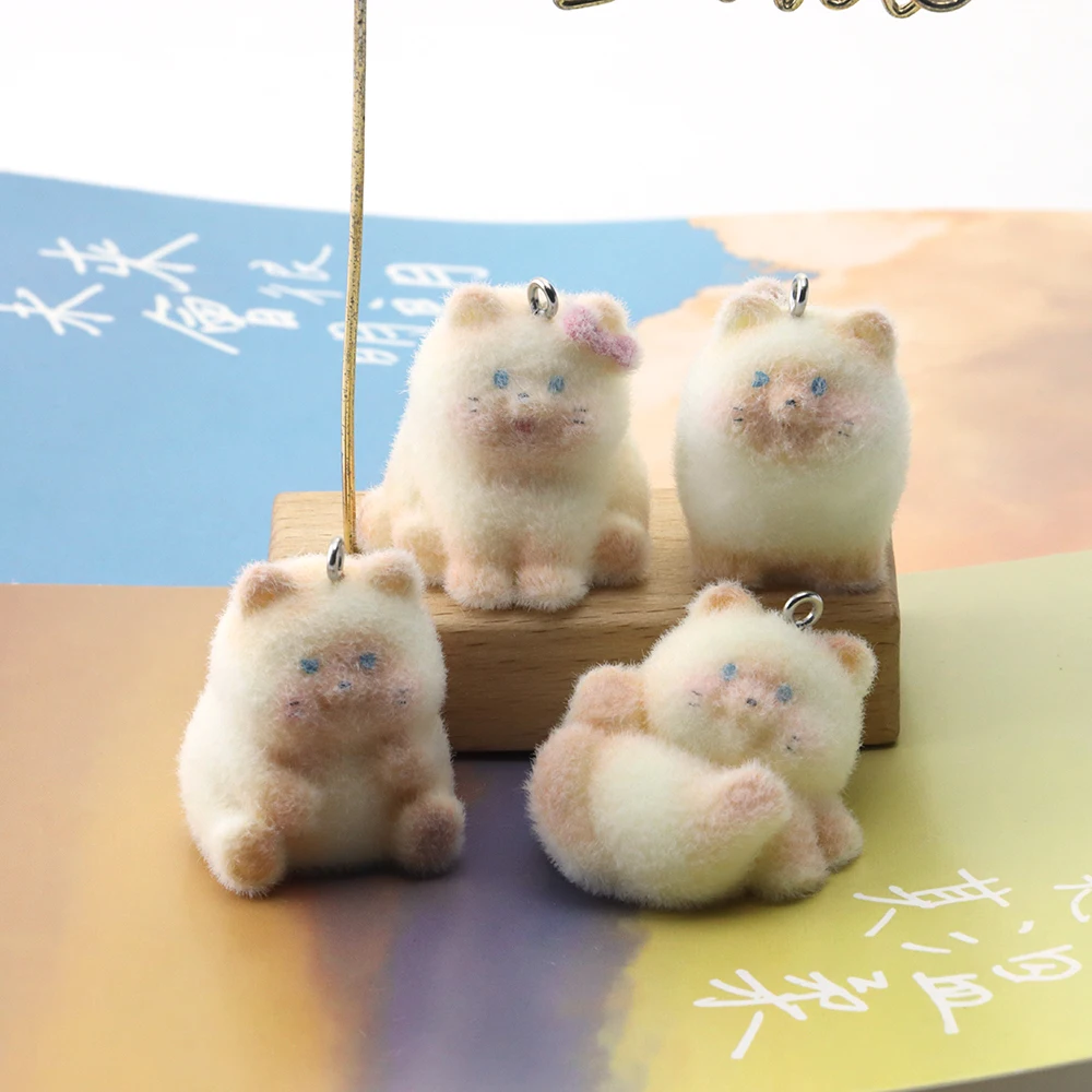 12Pcs 3D Flocking Cat Charms Resin Cartoon Animal Kitten Pendant for Necklace Earrings Keychains Making DIY Jewelry Accessories