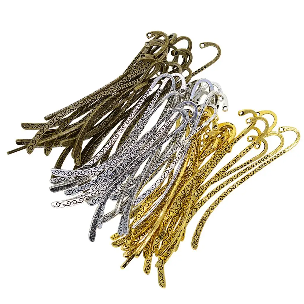 60 Pieces Bronze/Gold/ Colors Mixed Bookmark Hooks Beading Book Marks Jewelry Making Findings DIY Pendant Necklace Craft