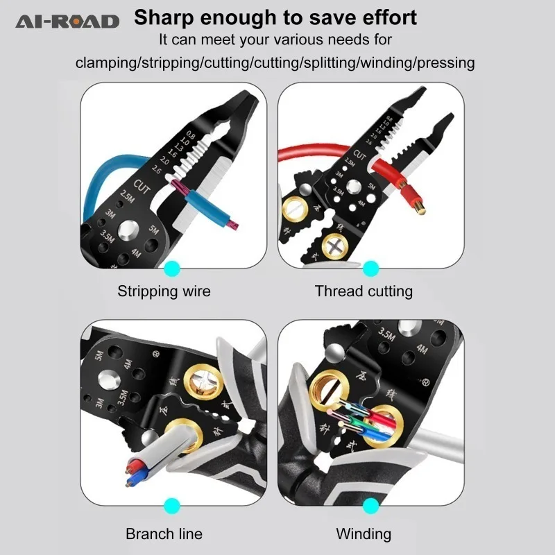 Imagem -03 - Ferramenta Eletricista Multifuncional Wire Stripper Stripper Ferro Cobre Cortador de Cabo Alicate de Crimpagem Clamper Dividir Enrolamento